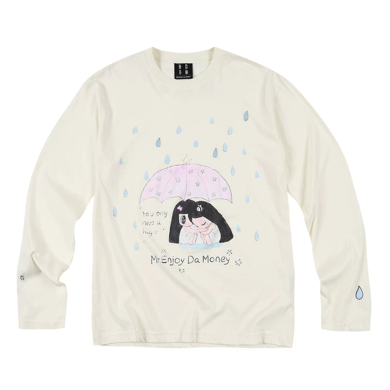 MEDM x Iria mailbox collaboration raindrop digital printing embroidery long sleeved cover shirt casual round neck top summer