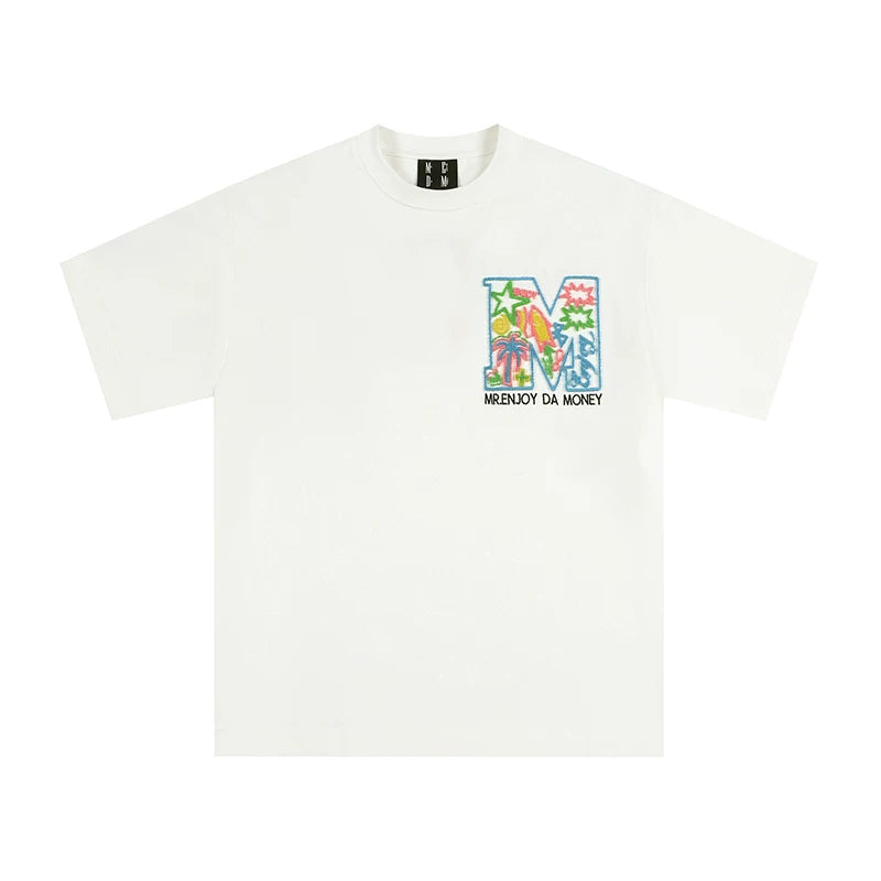 Zhang Xingte's MEDM Coconut Tree Star Toothbrush Embroidered with M Logo Summer Short sleeved T-shirt for Men and Women Loose Trendy Half Sleeve