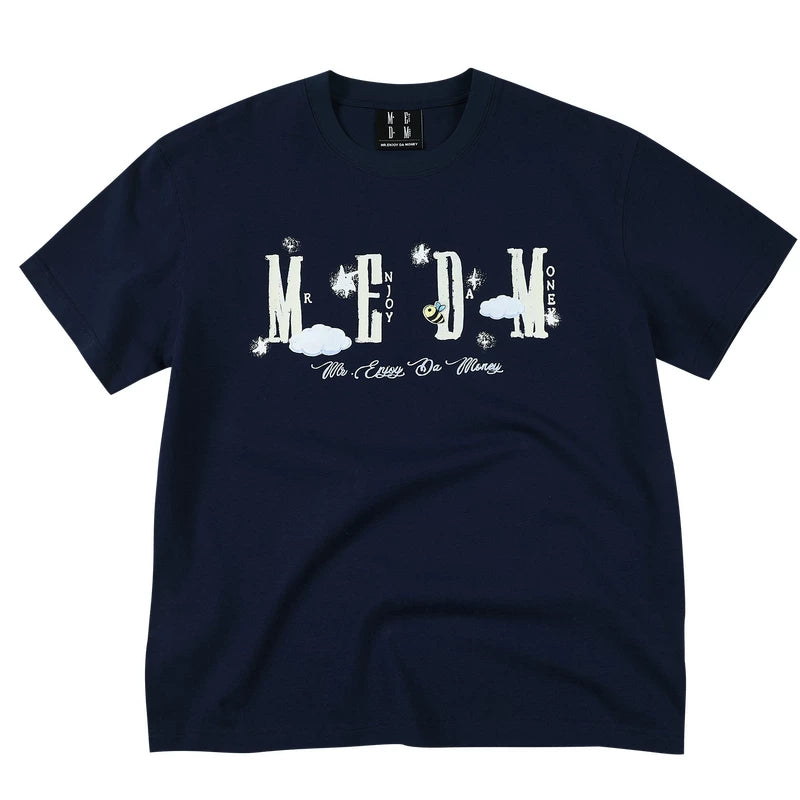 MEDM x Iria mailbox collaboration cloud digital print glitter logo short sleeved casual round neck T-shirt for women summer