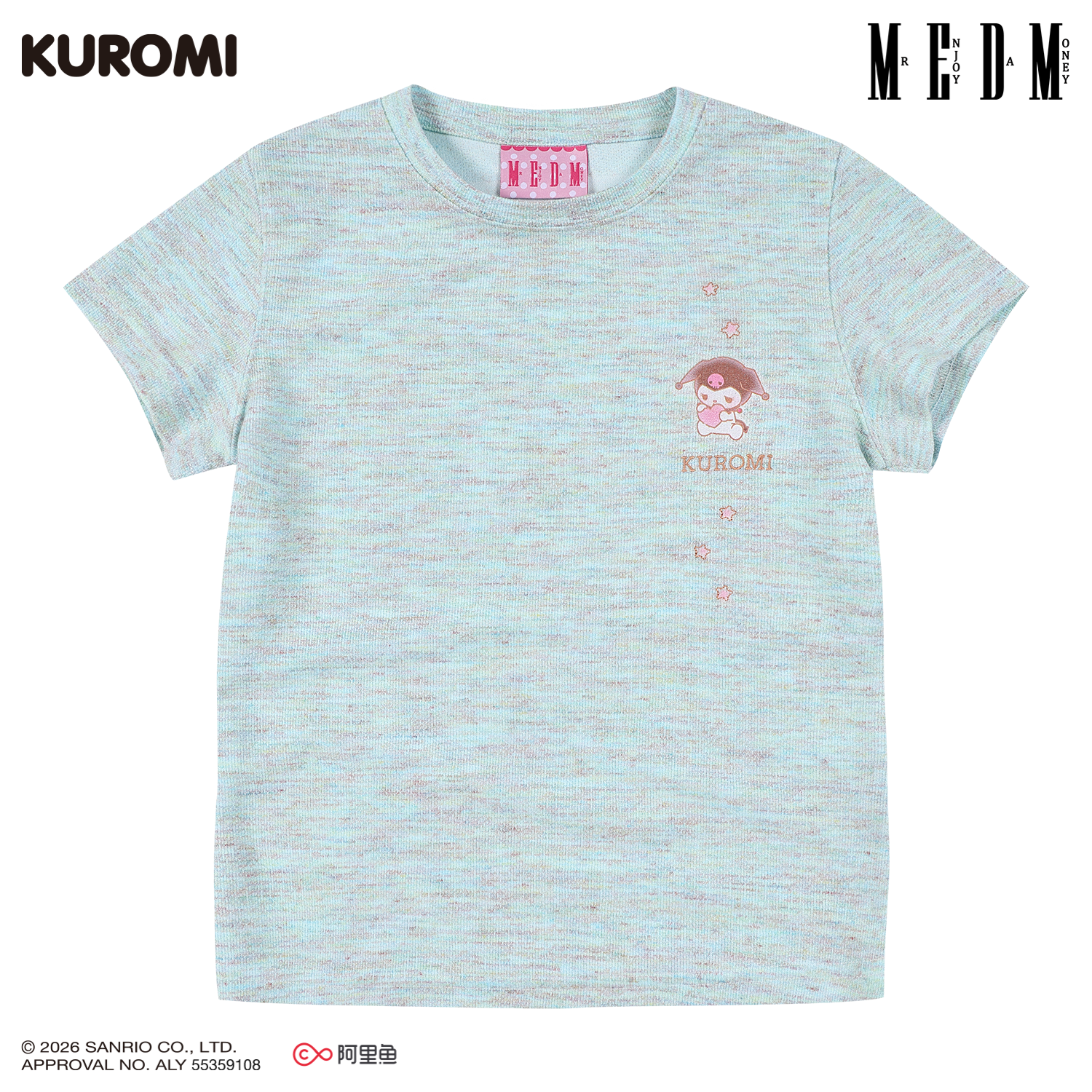 MEDM × Sanrio Family Series Color Yarn Cool Lomi Pattern Embroidery Casual Short Sleeve Cute Sweet Girl T-shirt Female