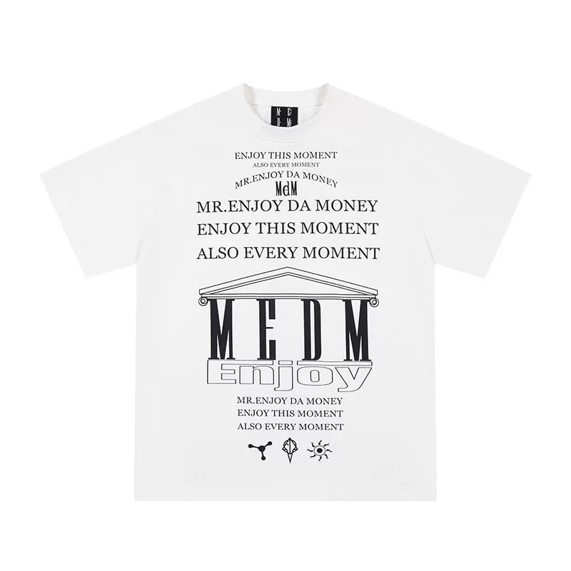 MEDM letter full printed luminous short sleeved T-shirt for men, American casual design, summer loose T-shirt, ins trend