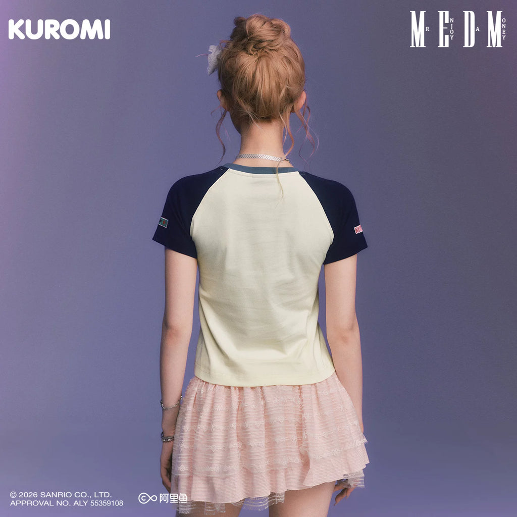 MEDM × Sanrio Family Series Color blocked Cool Lomi Pattern Printed Shoulder Short Sleeve Cute Sweet Girl T-shirt Female
