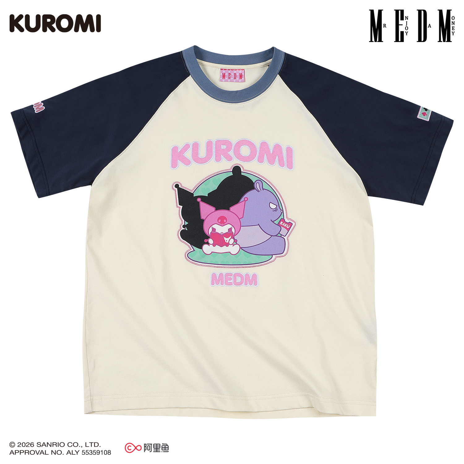 MEDM × Sanrio Family Series Cool Lomi Pattern Printed Color Contrasting Casual Shoulder Short Sleeve Couple T-shirt Summer