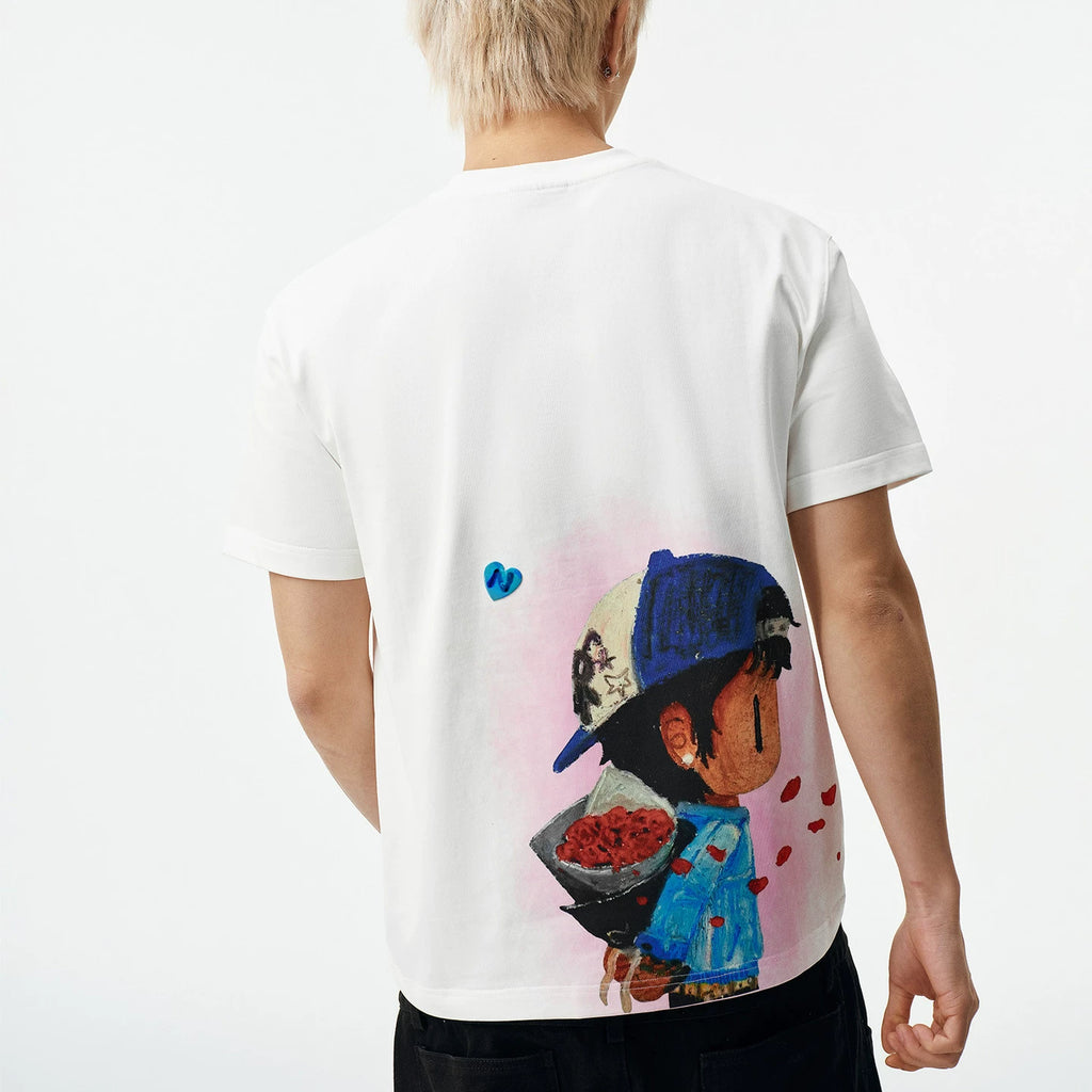 MEDMxNEWMASUS collaboration rose bouquet print casual round neck short sleeved trendy versatile couple T-shirt summer