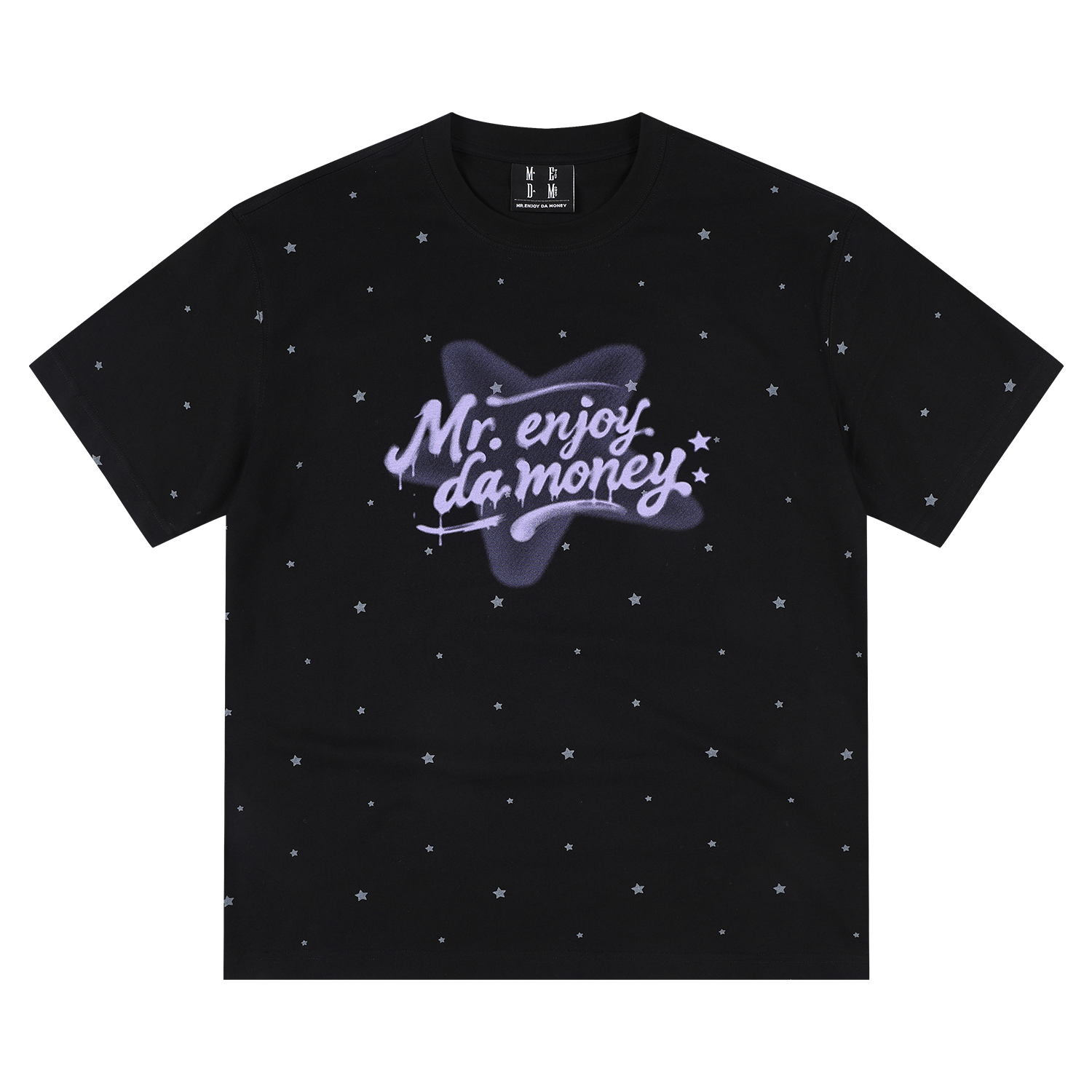 MEDM Full Star Wave Dot Color Hand drawn Word T-shirt Trendy Versatile Sweet Cool Style Casual Round Neck Short Sleeve Men and Women