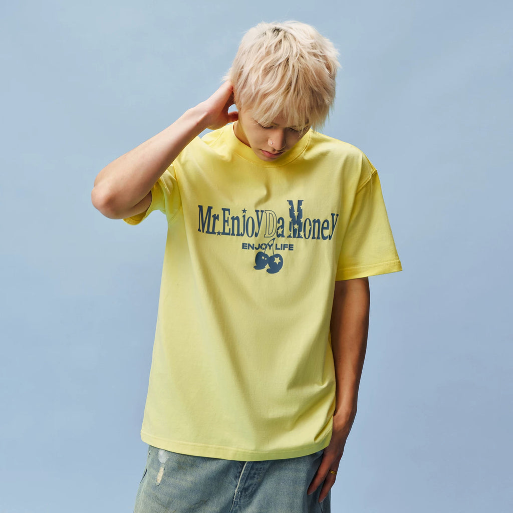 MEDM seam halo macaron casual short sleeved trendy commuting letter printed loose round neck couple T-shirt summer