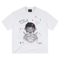 MEDM 3D Little Angel Hand drawn Pattern Printed Stickers Casual Loose Short Sleeve American Retro Round Neck Couple T-shirt