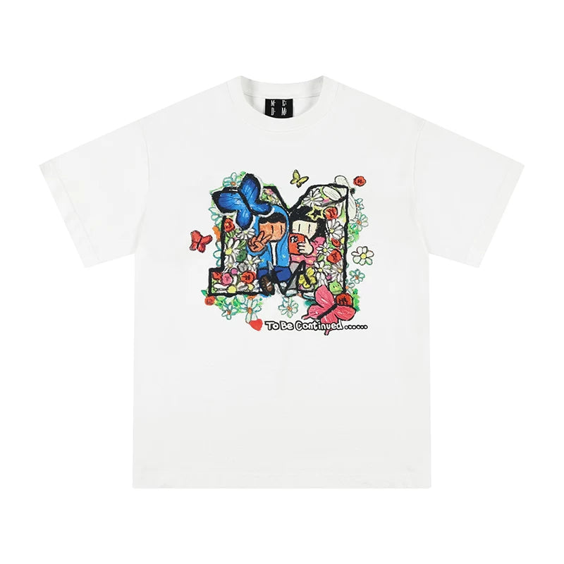 MEDMxNewmusus Joint Bouquet Love Short Sleeve T-shirt for Men and Women Couples Summer Loose Half Sleeve T-shirt