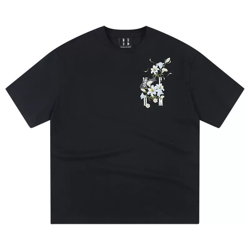 MEDM26SS Rose Embroidered T-shirt Women's Summer American Design Casual Short Sleeve Men's Trendy Brand Couple's Top