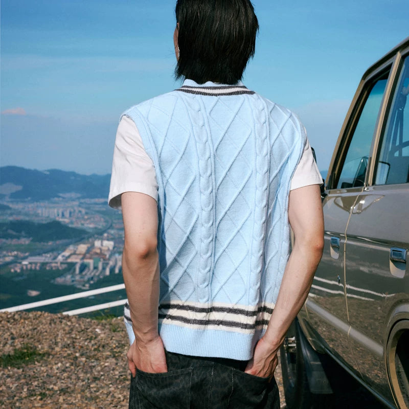 MEDM V-neck embroidered sleeveless sweater for spring and autumn, versatile for men and women, couple style, trendy college style vest, knitted sweater