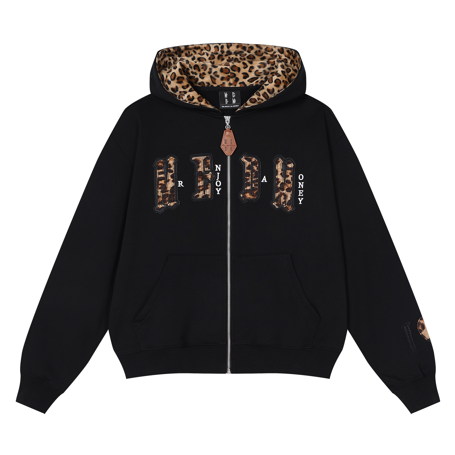 MEDM leopard print hat with leather lining, casual zipper hoodie, American couple casual cardigan, hooded and fleece hoodie, autumn