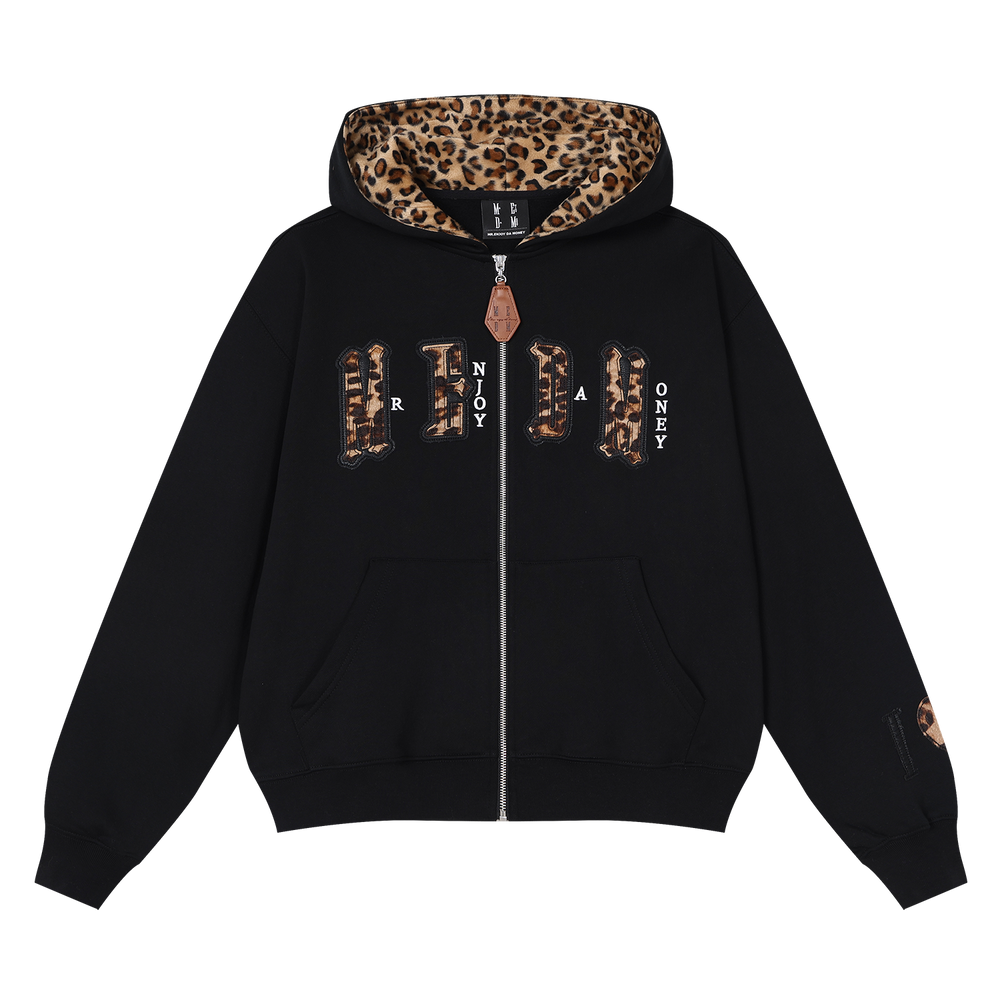 MEDM leopard print hat with leather lining, casual zipper hoodie, American couple casual cardigan, hooded and fleece hoodie, autumn