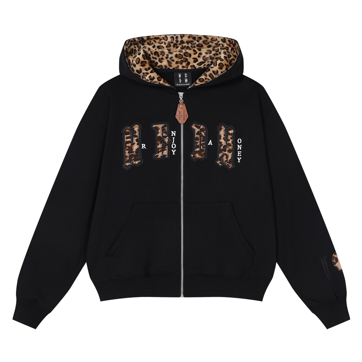 MEDM leopard print hat with leather lining, casual zipper hoodie, American couple casual cardigan, hooded and fleece hoodie, autumn