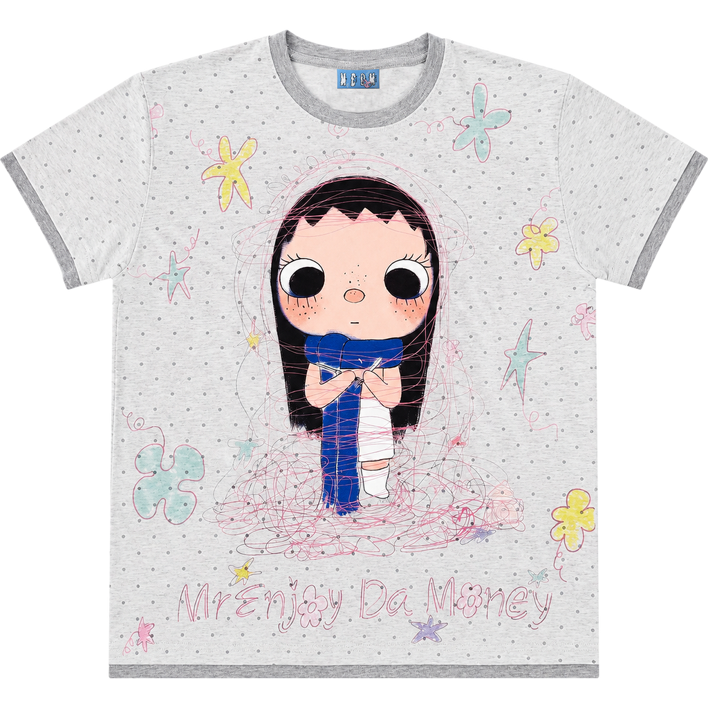 MEDM × YUY Jade Collaboration - Knitted cuffs, collar, contrasting color splicing, casual round neck short sleeved cute style T-shirt for women