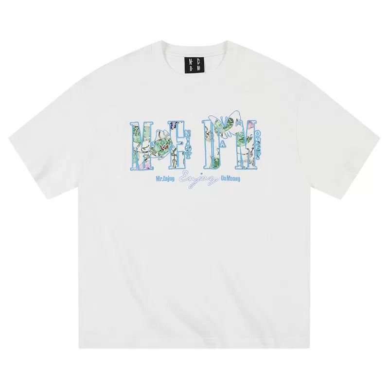 MEDM26SS lace printed fabric butterfly logo short sleeved women's t-shirt 2026 new summer American style t-shirt for men