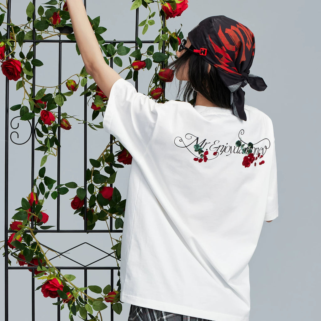 MEDM26SS large M rose flower short sleeved T-shirt for men, 2026 new American summer top, trendy brand casual T-shirt