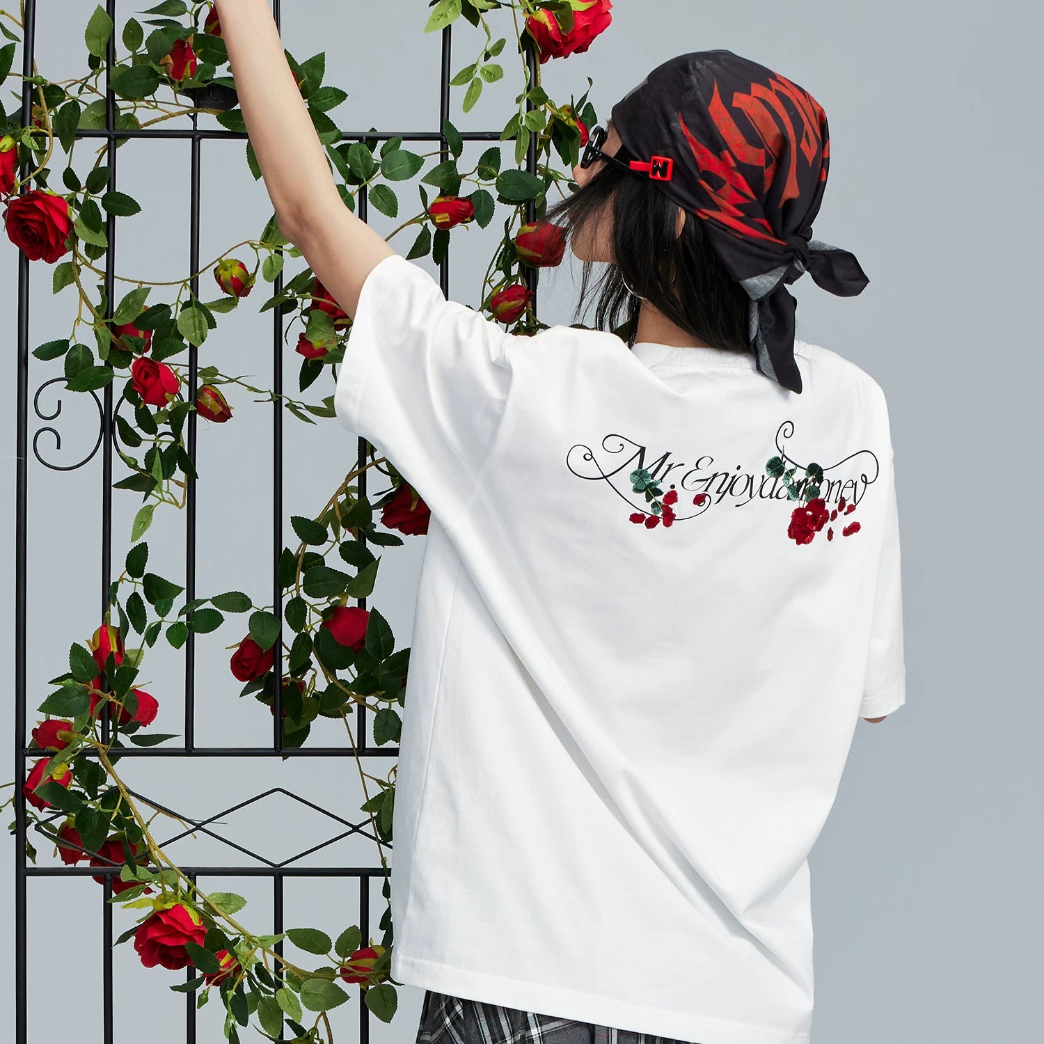 MEDM26SS large M rose flower short sleeved T-shirt for men, 2026 new American summer top, trendy brand casual T-shirt