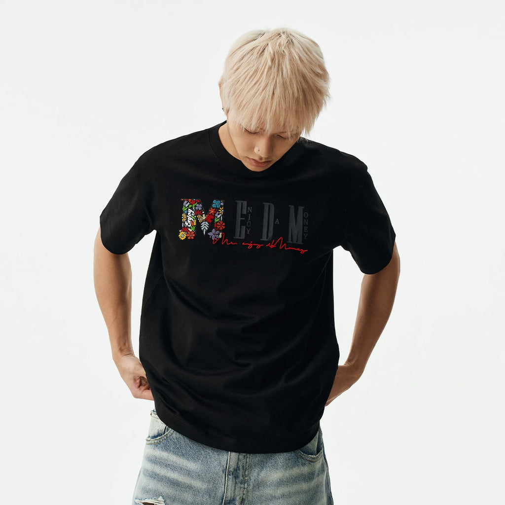 MEDM summer colorful logo toothbrush embroidery breathable casual round neck T-shirt commuting basic versatile loose short sleeved summer