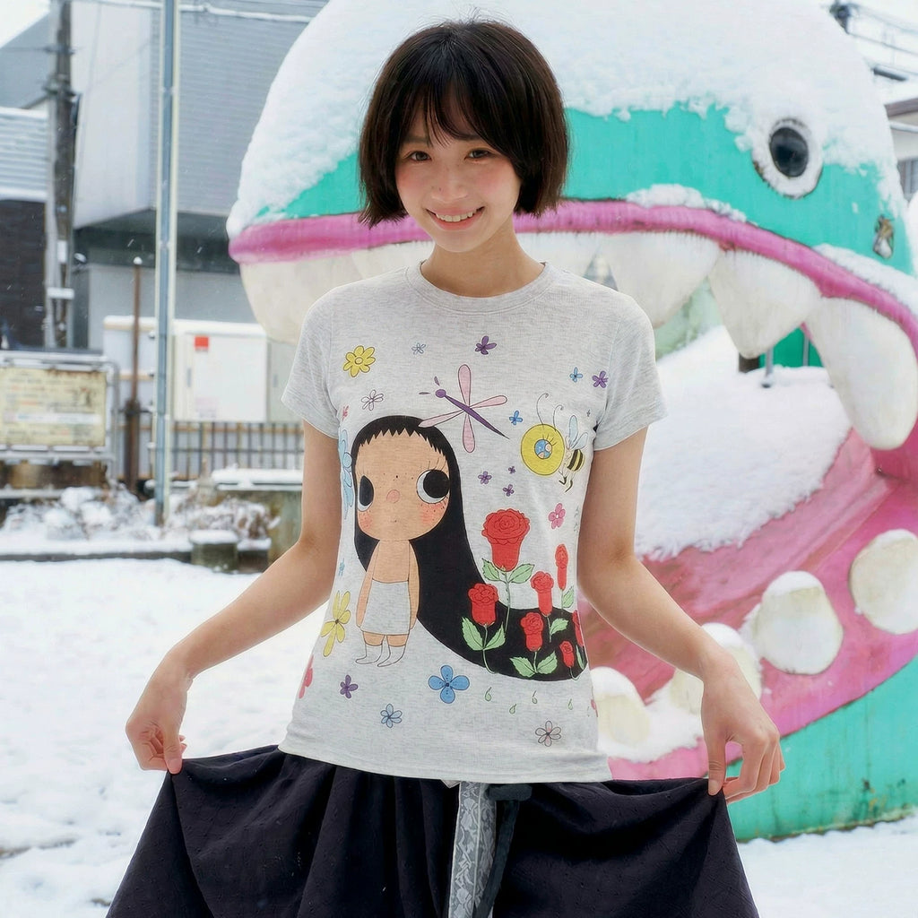 MEDM × YUY Jade Collaboration - Large Pattern Printed Women's Casual Round Neck Short Sleeve Commuter Cute Style Versatile T-shirt