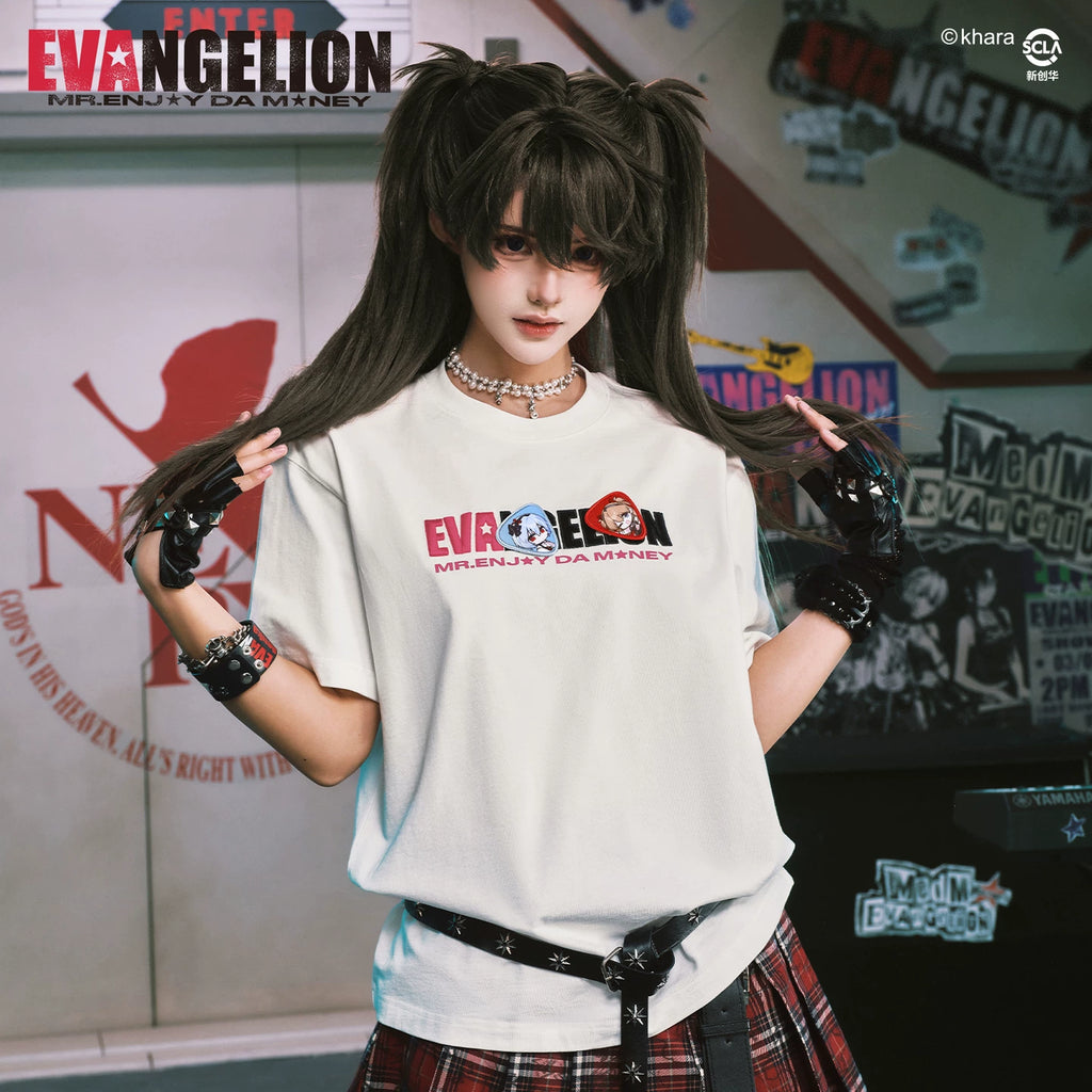 MEDMxEVA NEVER END Series Q-Version Character Velcro Short Sleeve Printed Logo Casual Round Neck T-shirt Trendy