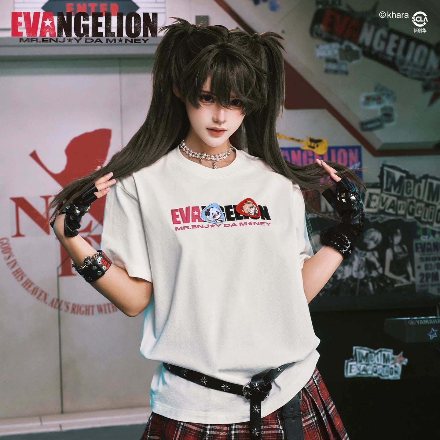 MEDMxEVA NEVER END Series Q-Version Character Velcro Short Sleeve Printed Logo Casual Round Neck T-shirt Trendy