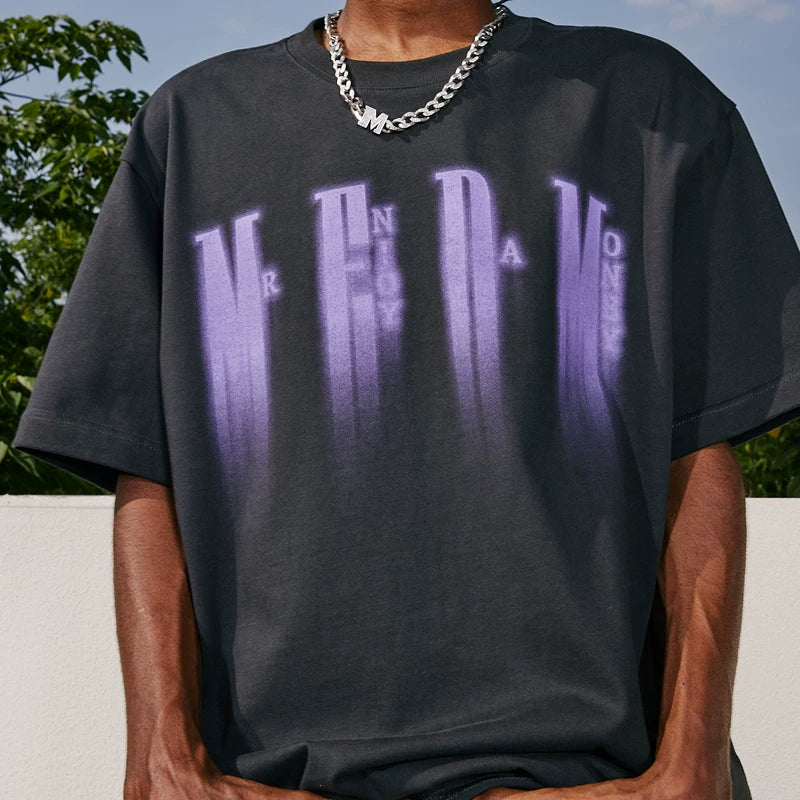 MEDM Phantom Logo Short Sleeve T-shirt for Men and Women, Summer Trendy Brand American Street Hip Hop Five Sleeve T-shirt