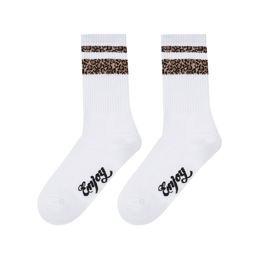 MEDM three-dimensional leopard print jacquard sweat absorbing breathable socks with versatile retro contrasting colors for men and women striped mid tube socks