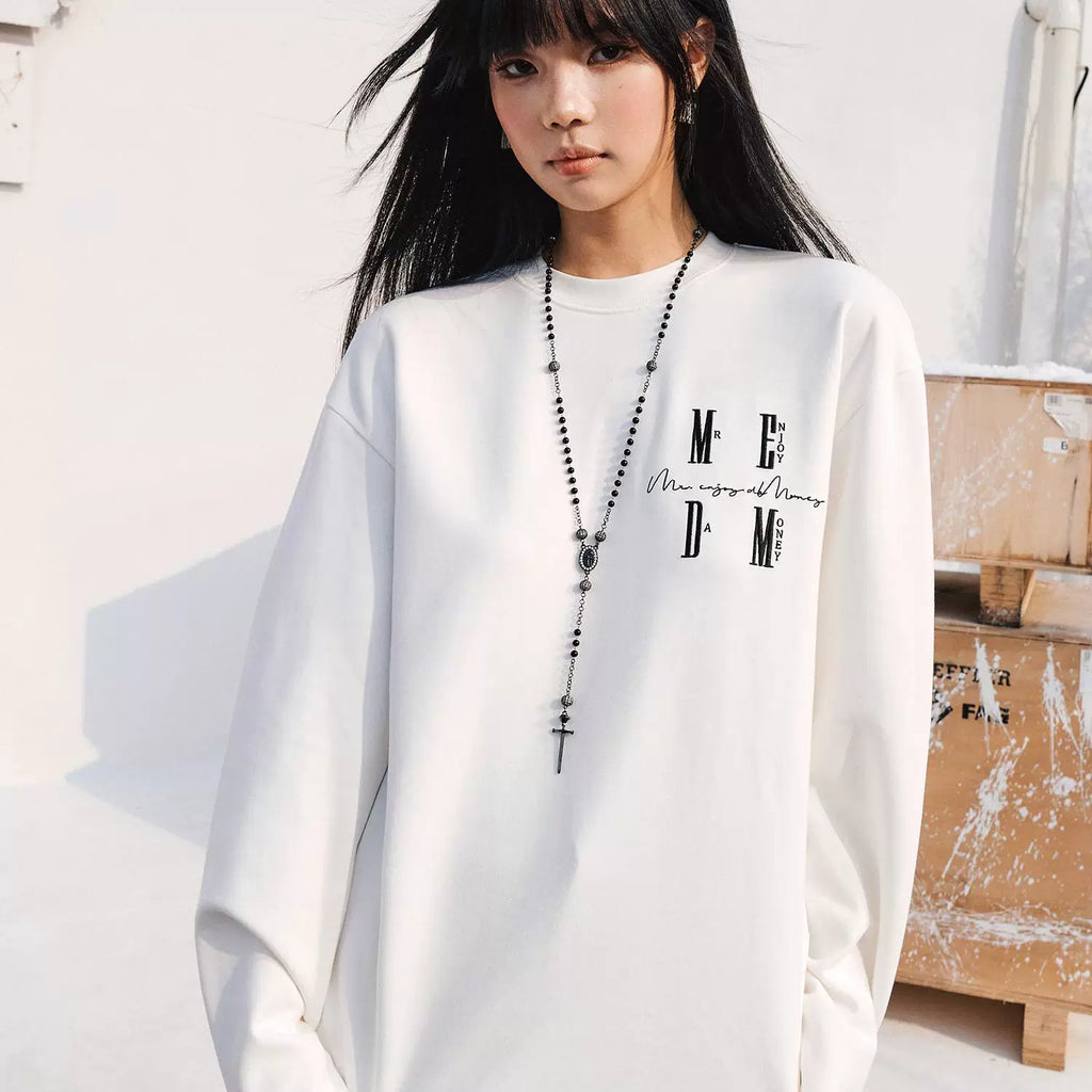 MEDM basic temperature controlled long sleeved T-shirt for men and women, spring and autumn American retro casual round neck top, trendy