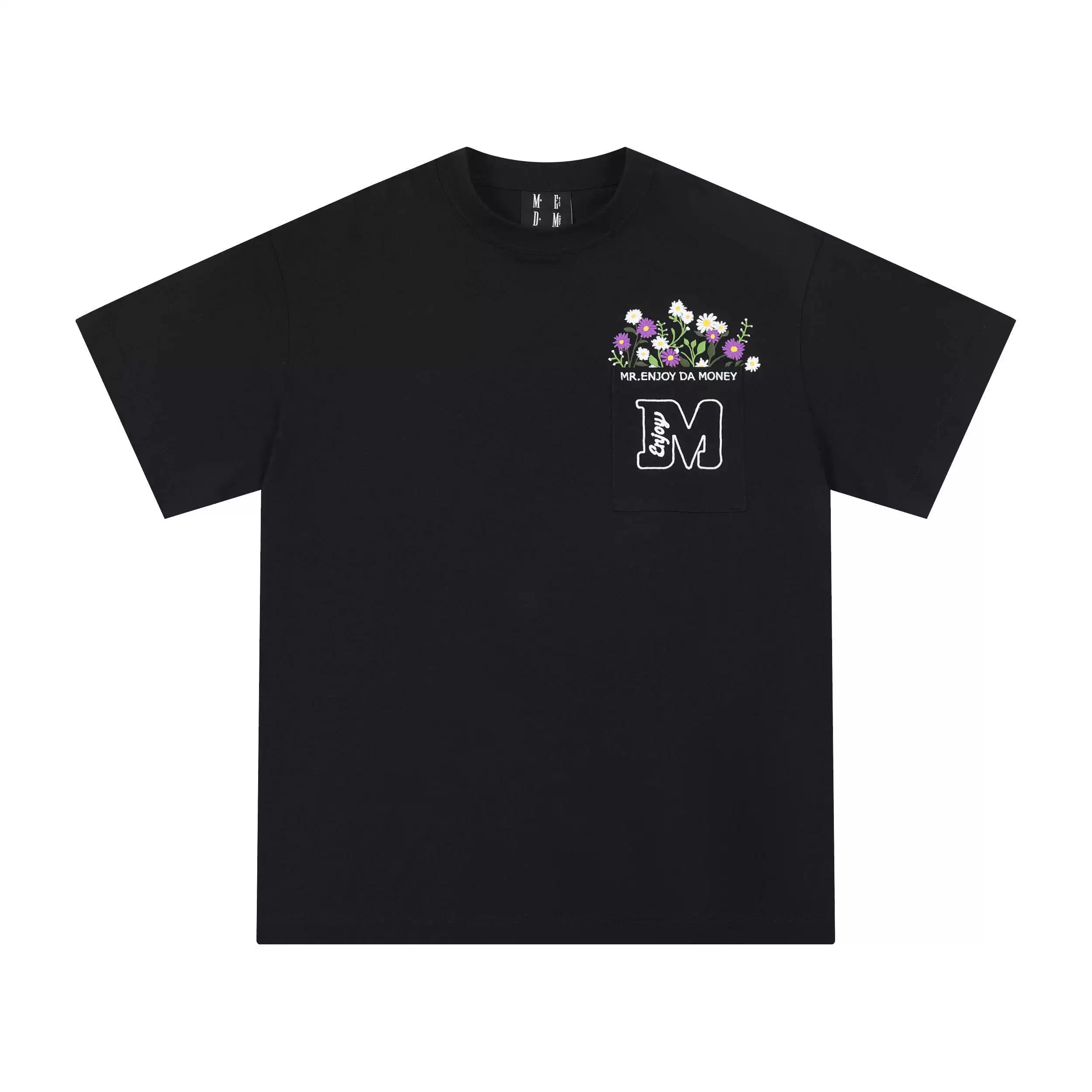 MEDM Pocket Flower Blossoms Short Sleeve T-shirt Men's Summer Loose Couple Top Round Neck Half Sleeve Trendy Casual