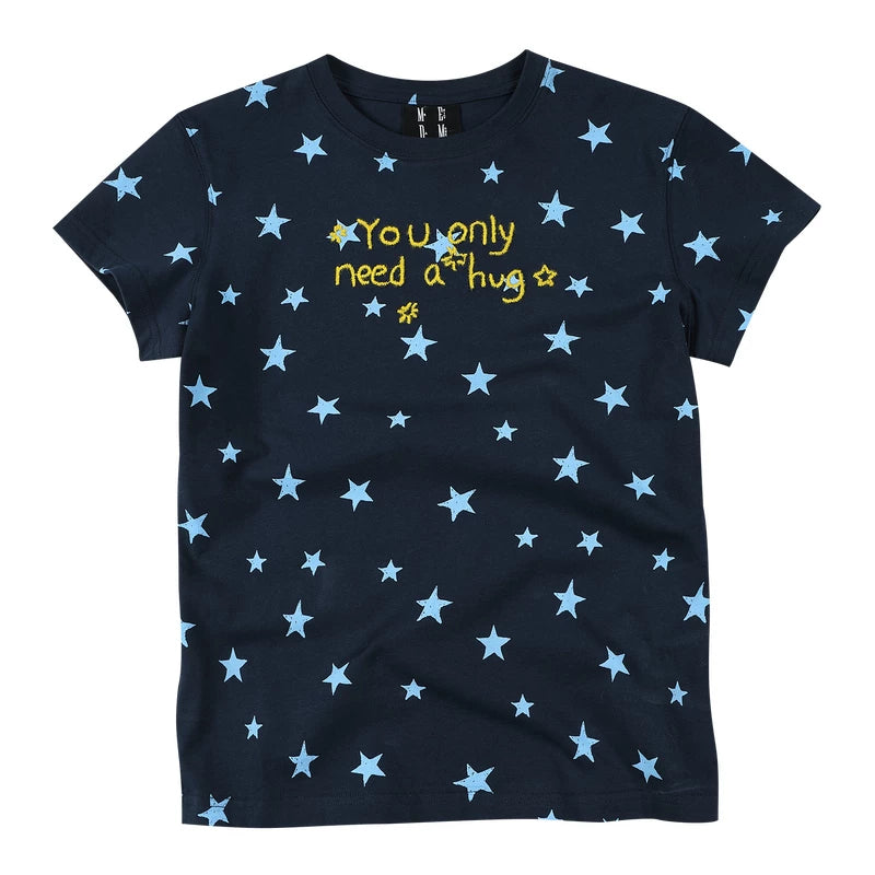 MEDM × Iria's mailbox co branded slogan is full of stars, casual round neck short sleeved cute embroidered T-shirt, women's summer