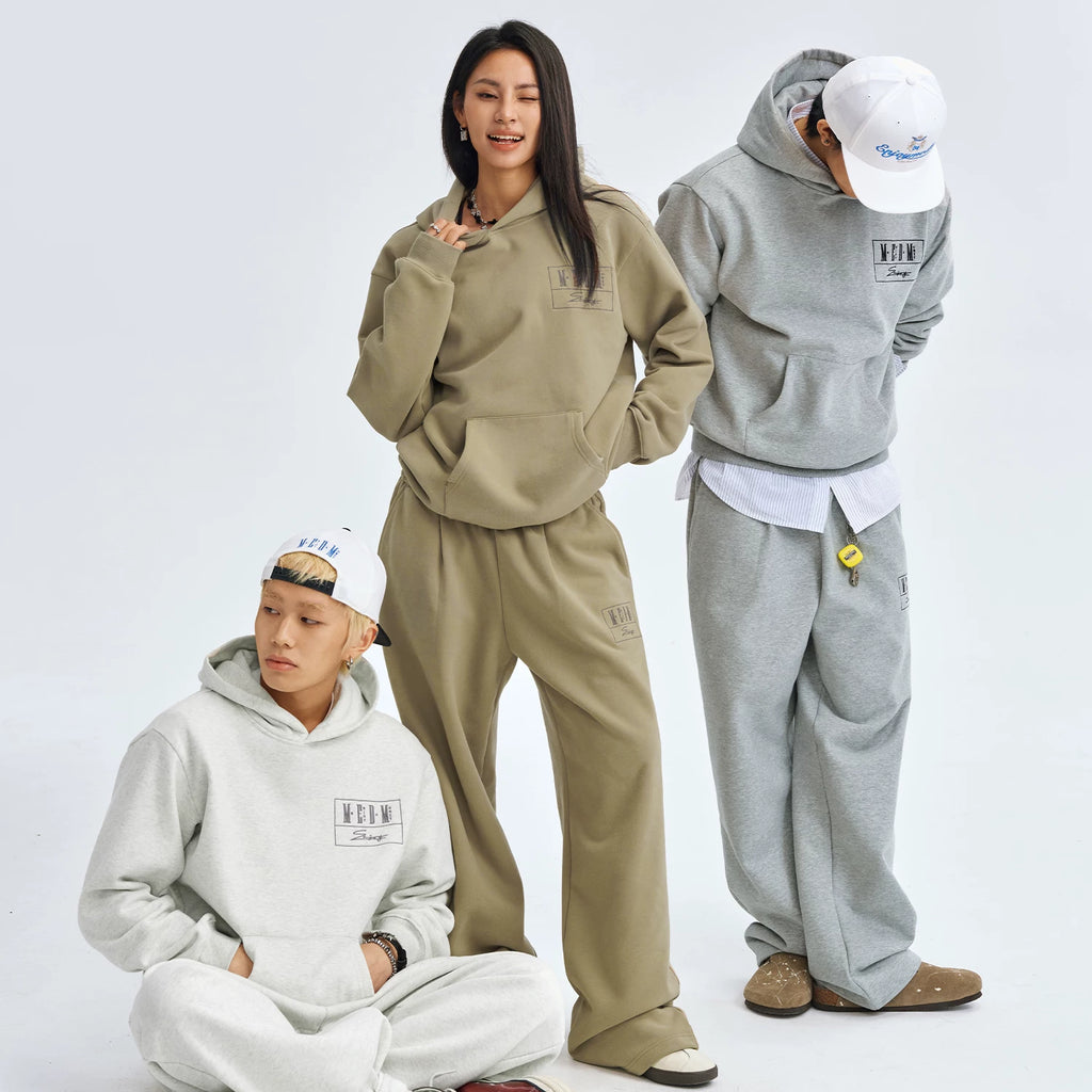 MEDM floral embroidered hooded sweatshirt men's cleanfit thick fleece curved knife sweatpants American casual suit