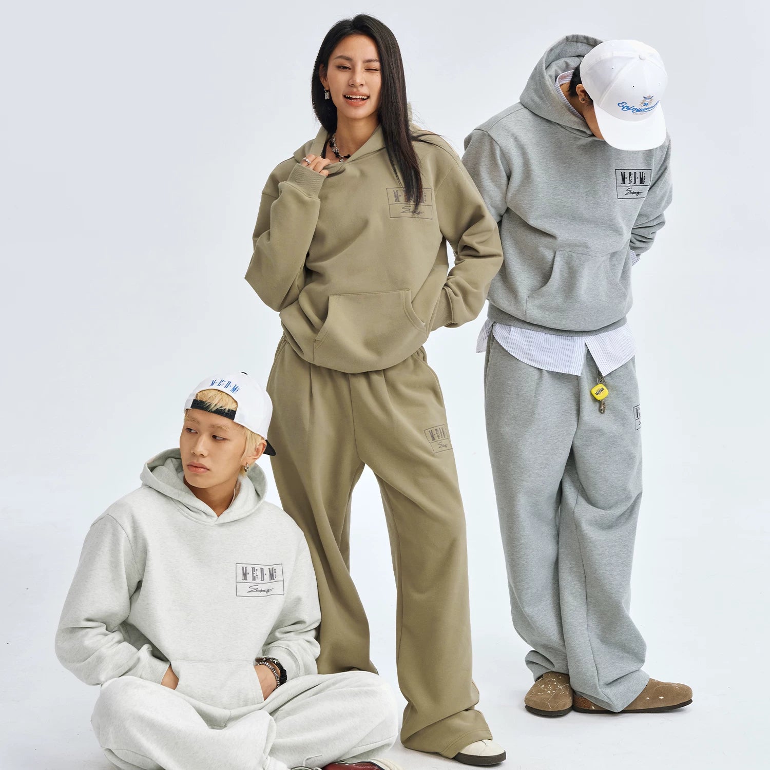 MEDM floral embroidered hooded sweatshirt men's cleanfit thick fleece curved knife sweatpants American casual suit