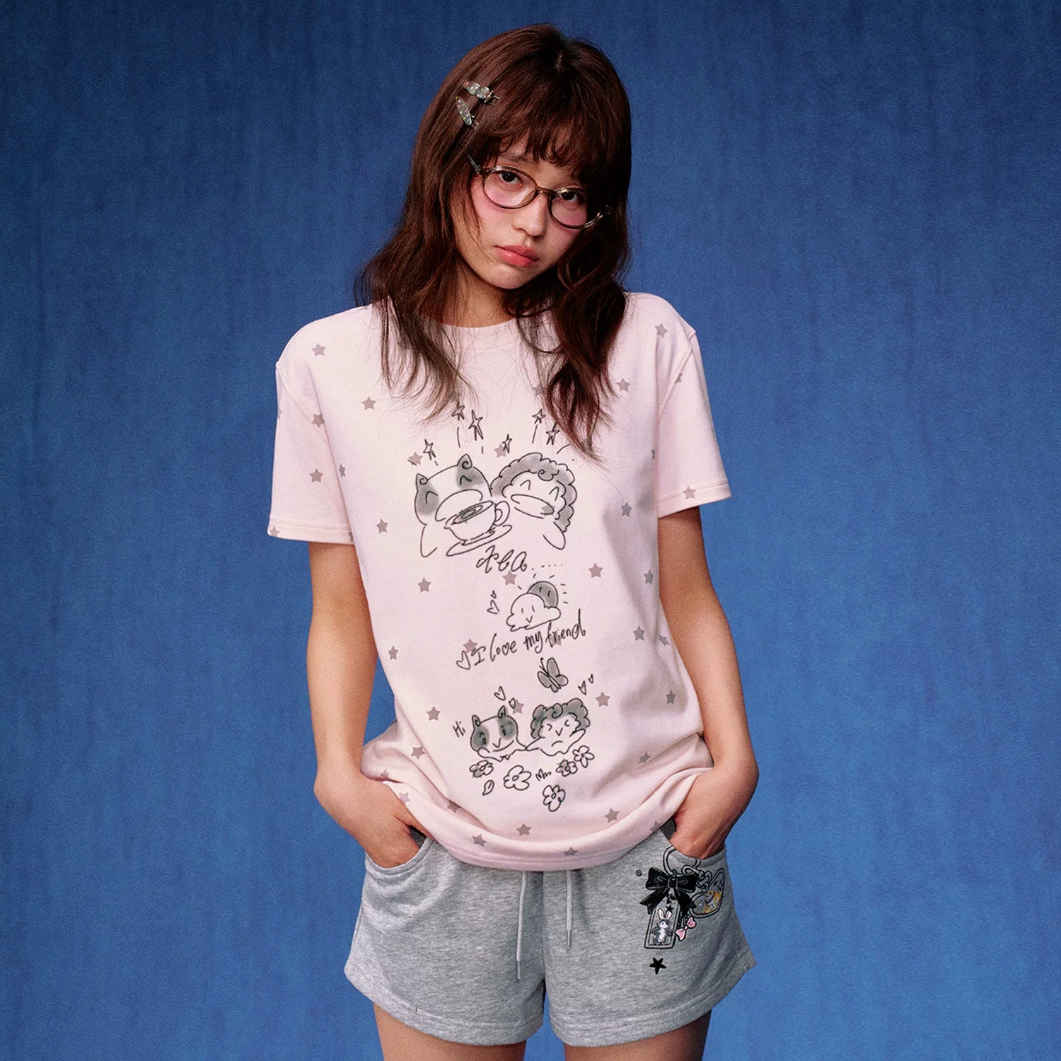 MEDM and Friends' Day Printed Full Star Casual Round Neck Short Sleeve Trendy Soft Skin friendly Loose T-shirt