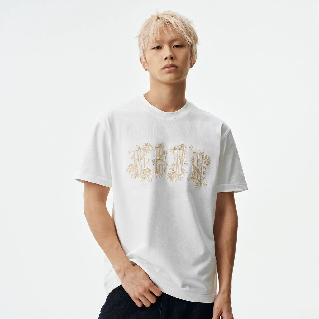 MEDM Palace Style Pattern Logo Embroidered Round Neck Casual T-shirt Versatile Skin friendly Breathable Loose Men's and Women's Short Sleeves Summer