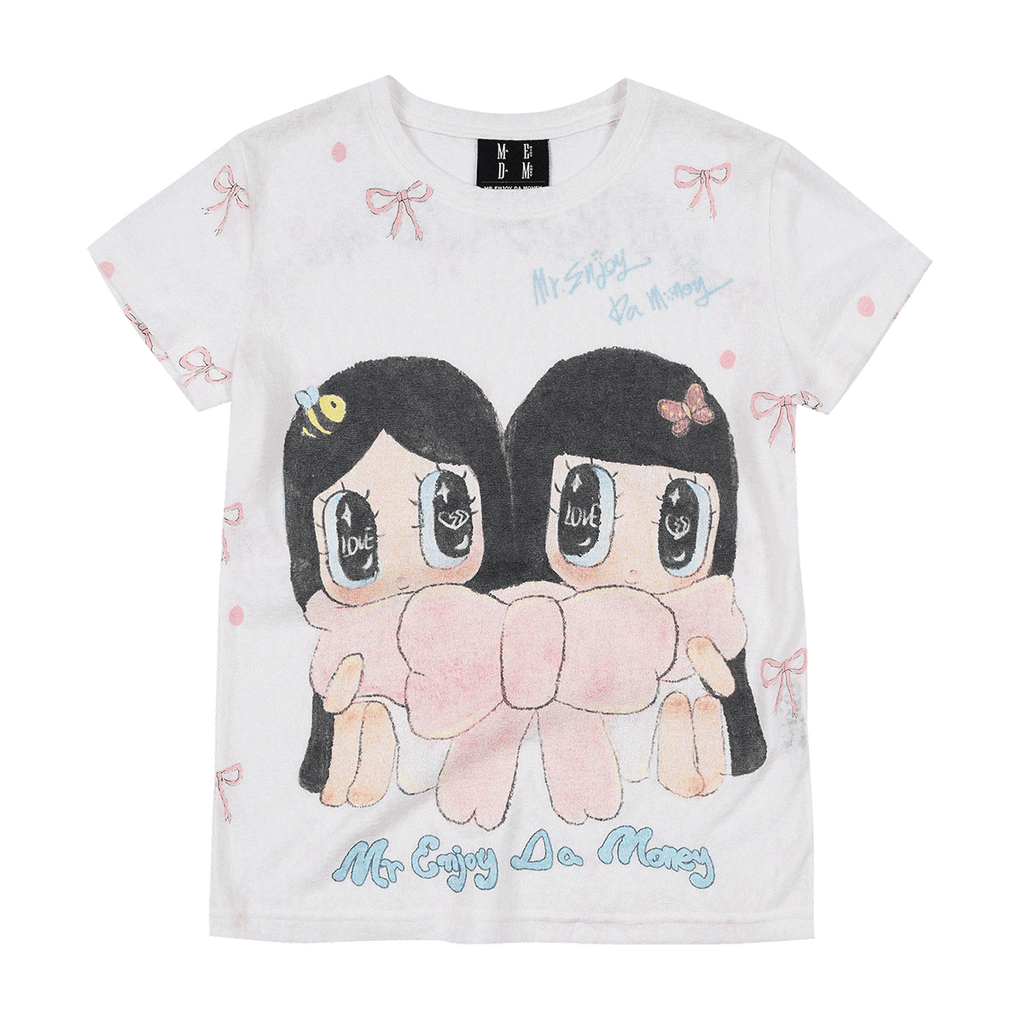 MEDM × Iria mailbox collaboration mailbox bow double printed logo slim fit short sleeved casual T-shirt for women