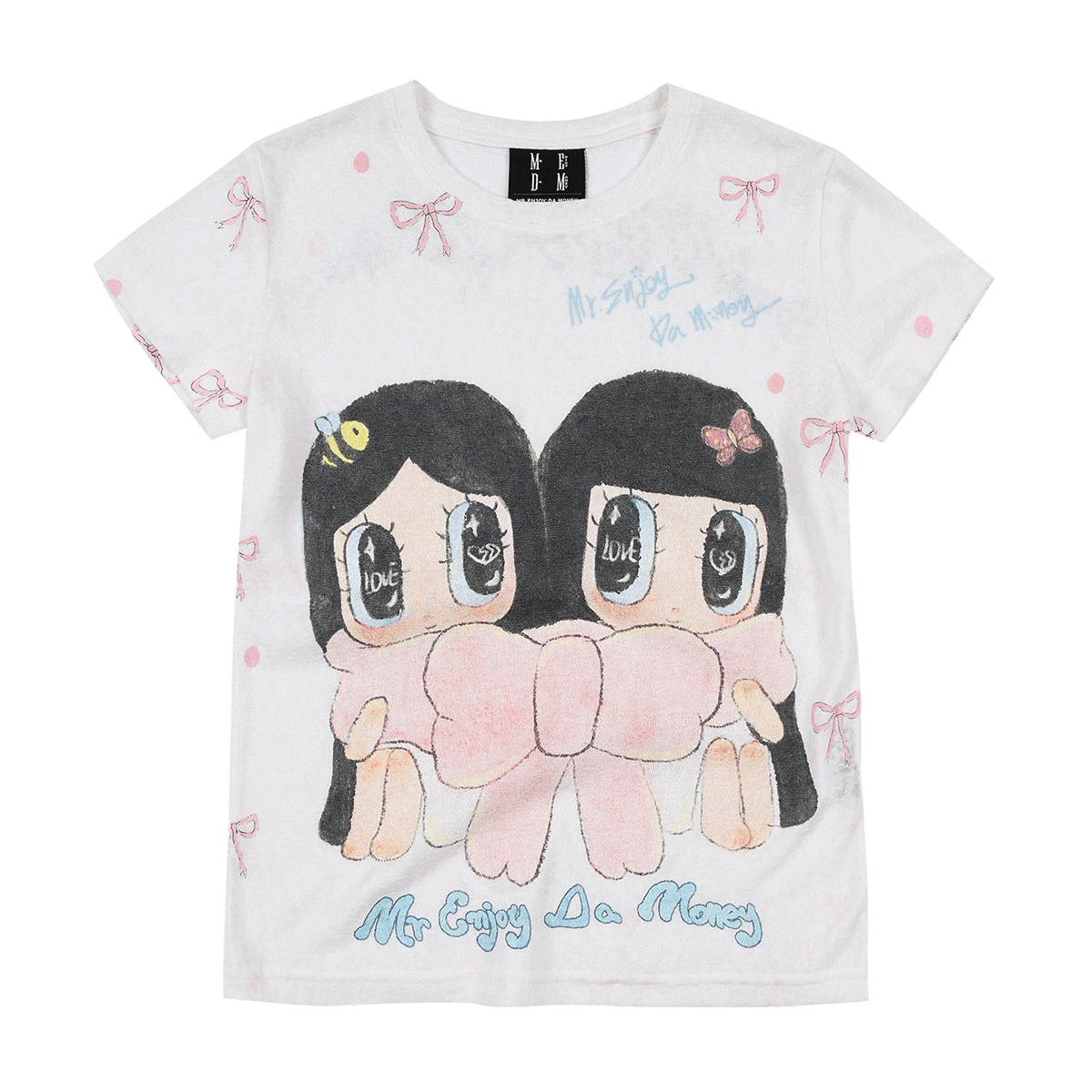 MEDM × Iria mailbox collaboration mailbox bow double printed logo slim fit short sleeved casual T-shirt for women