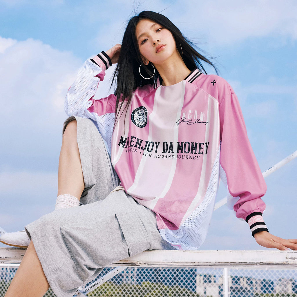 MEDM ethnic style contrasting casual jersey long sleeved T-shirt contrasting splicing breathable loose unisex top autumn