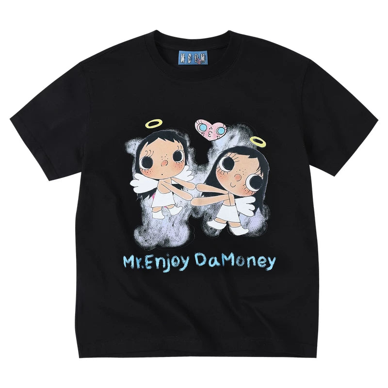 MEDM × YUY Jade Collaboration - Angel Printed Love Embroidered Casual Round Neck Short Sleeve Summer Cute Loose T-shirt