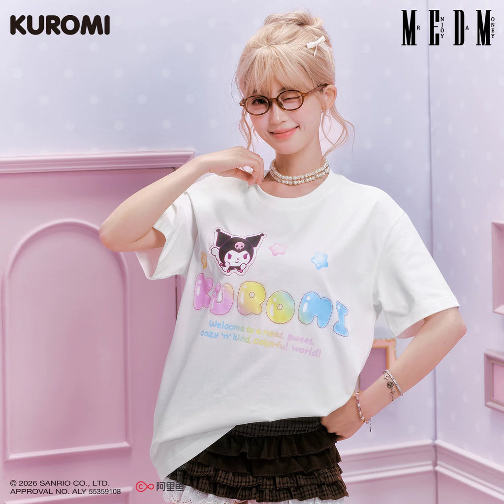 MEDM × Sanrio Family Series Shining Anime Logo Printed Casual Short Sleeve Cute Sweet Girl Round Neck T-shirt