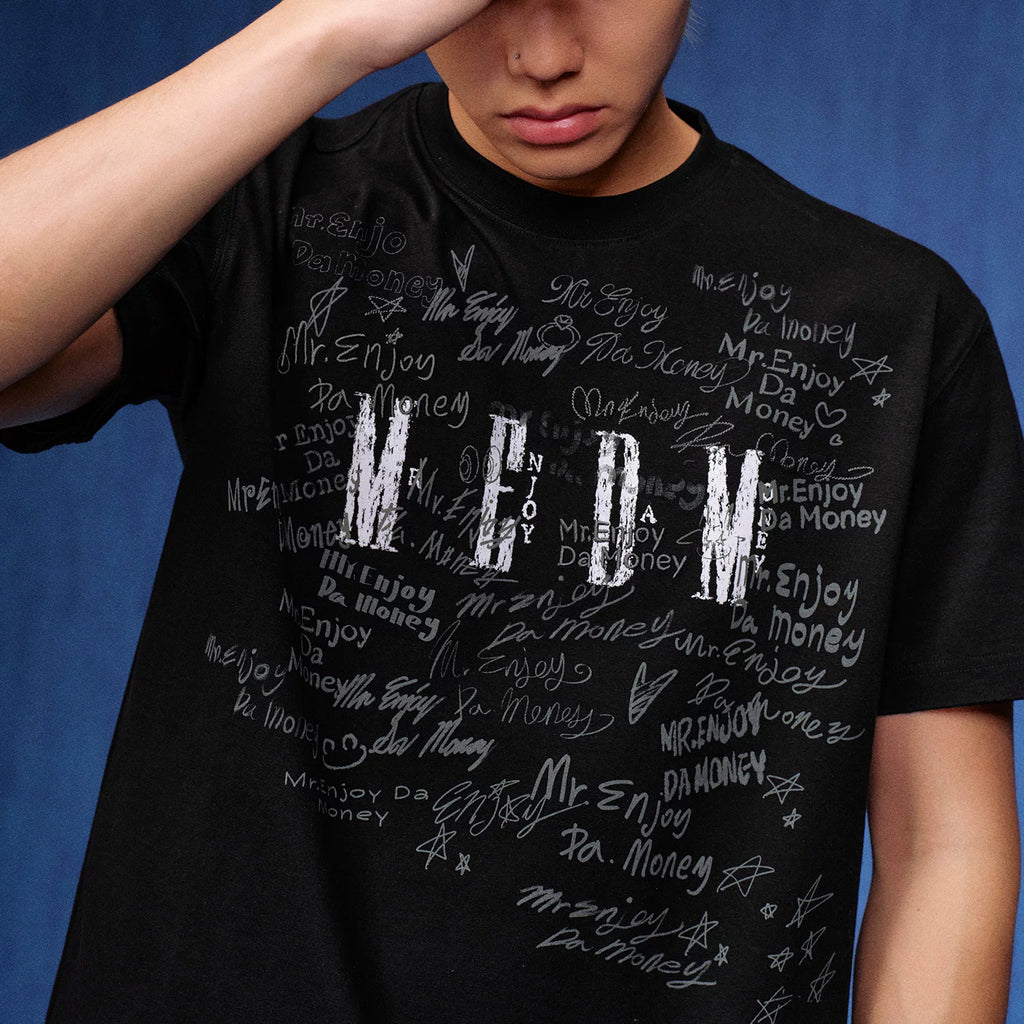 MEDM font graffiti print sunscreen UPF40+casual short sleeved American street loose round neck couple T-shirt summer