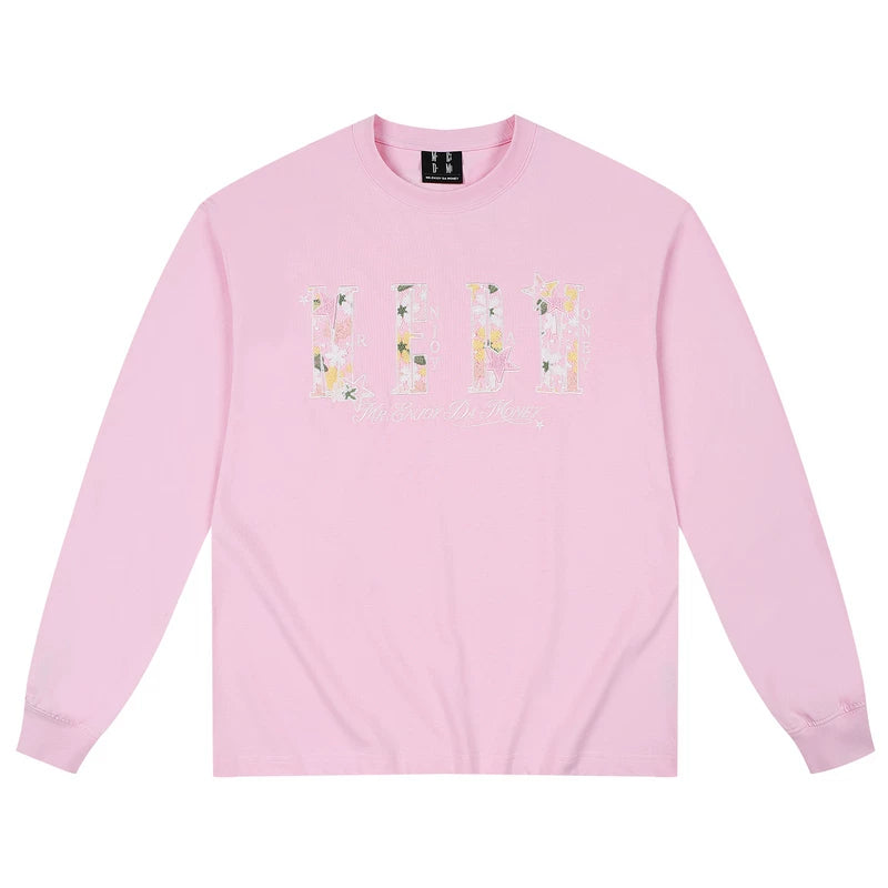 MEDM letter hollowed out flower patch casual long sleeved T-shirt simple and versatile commuting round neck couple top for spring and autumn