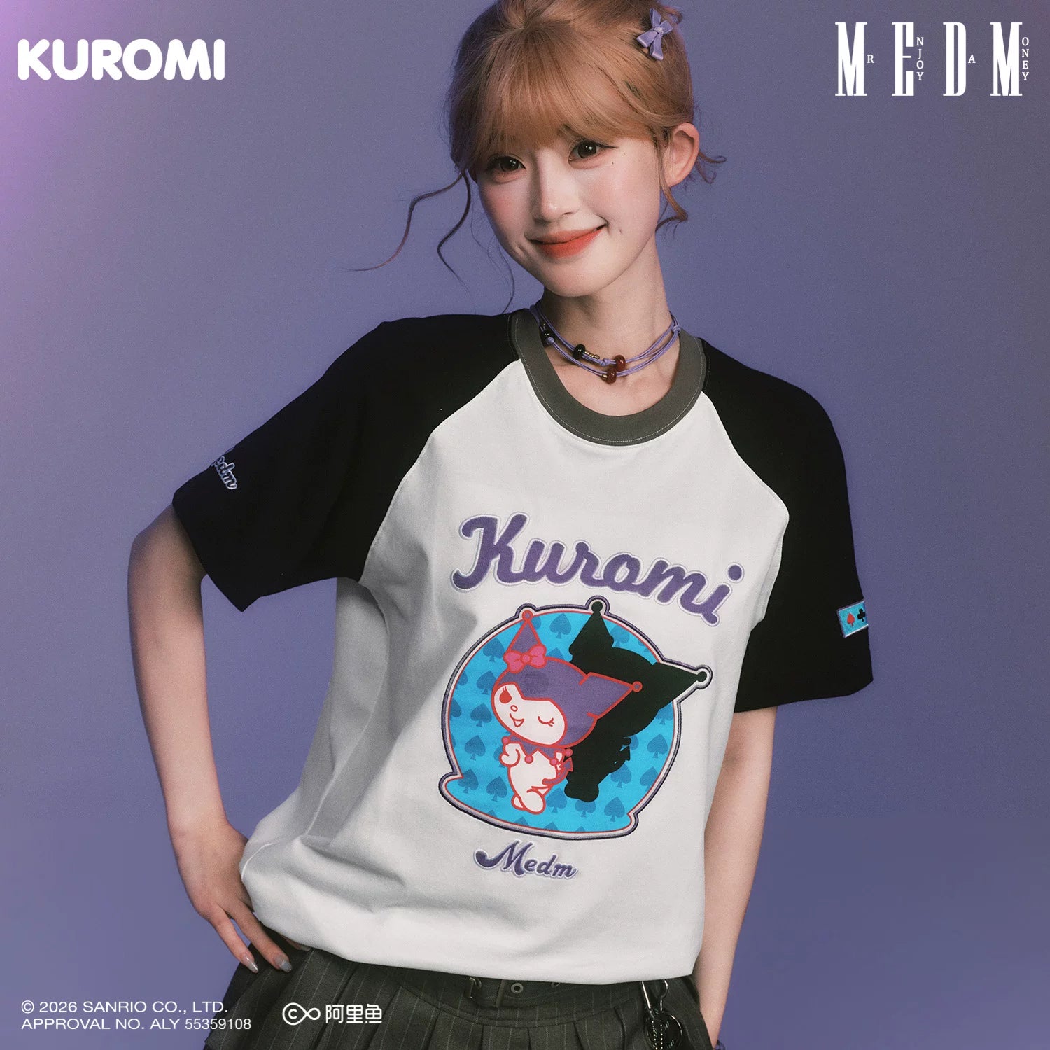 MEDM × Sanrio Family Series Cool Lomi Pattern Printed Color Contrasting Casual Shoulder Short Sleeve Couple T-shirt Summer