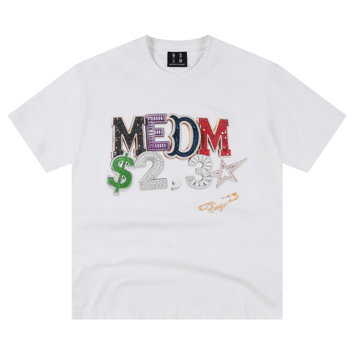MEDM 珠宝字母热固油印花休闲短袖美式街头索罗娜凉感防晒情侣T恤