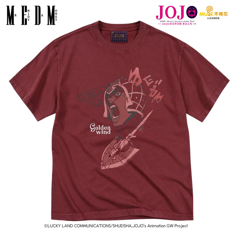 MEDMxJOJO's Bizarre Adventure Collaboration - Making Old Bug Arrow Casual Short Sleeve Washed Retro Round Neck T-shirt for Men