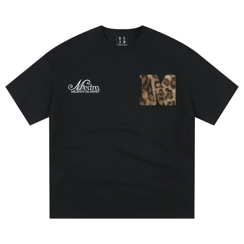 MEDM26SS leopard print fur short sleeved T-shirt for both men and women, summer American hip-hop T-shirt, casual top, trendy