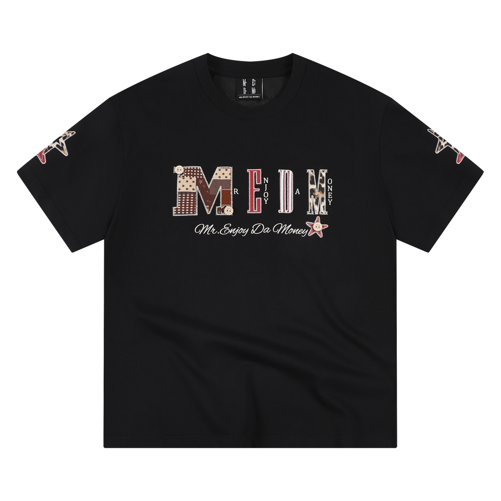 MEDM leather leopard print collage large logo casual round neck short sleeved American retro style loose couple T-shirt summer