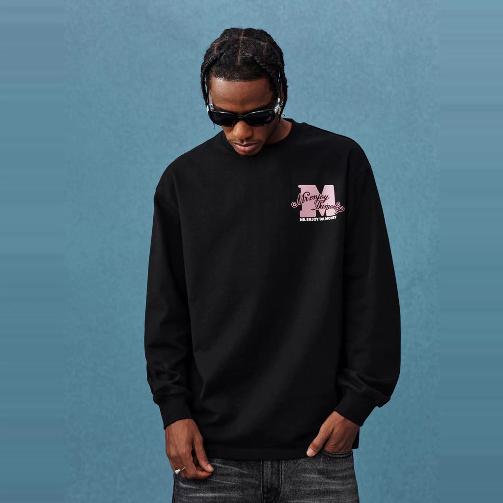 MEDM25SS basic m-floral letter printed long sleeved T-shirt for men and women, trendy brand loose casual round neck top