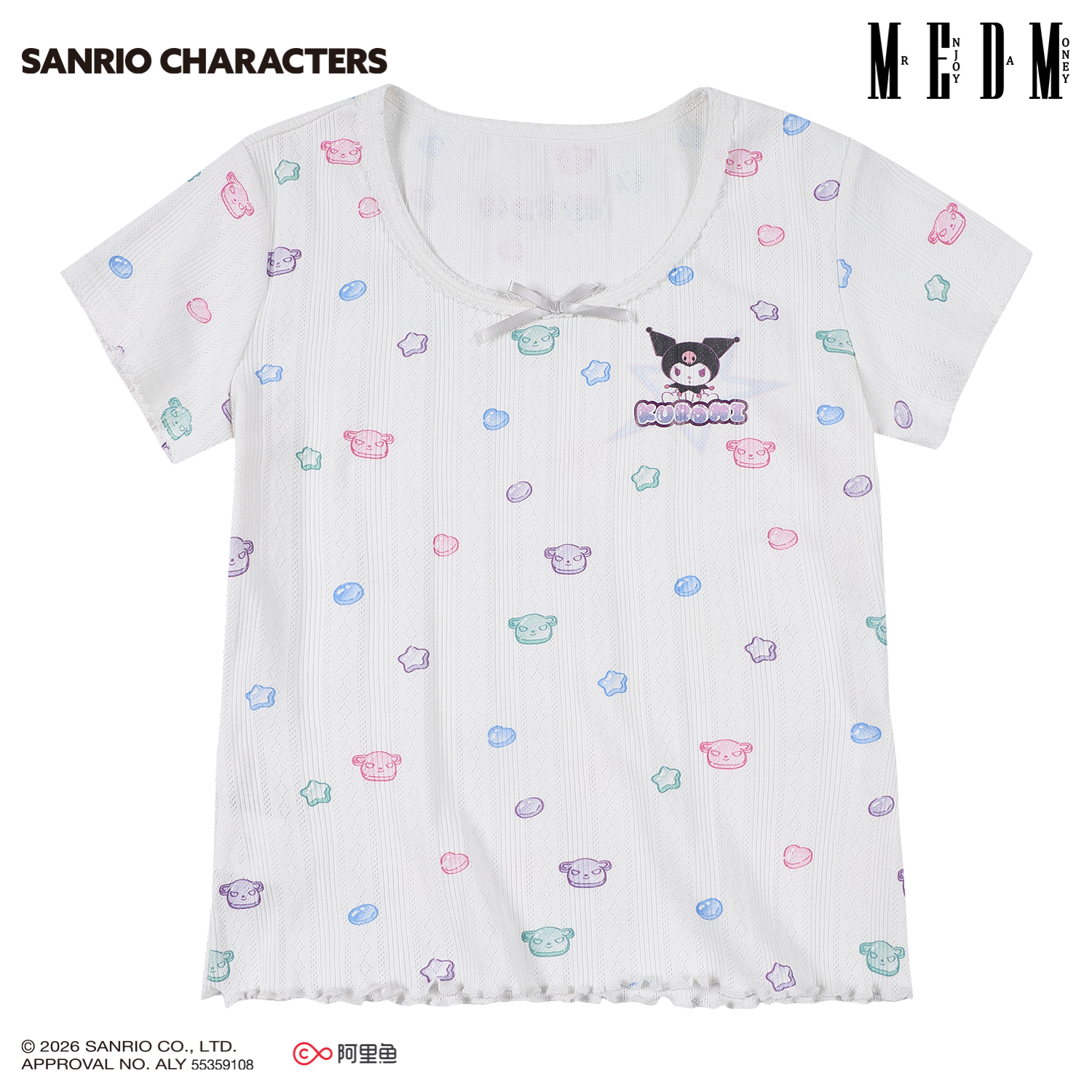MEDM × Sanrio Family Series Small Fragrant Style Candy Printed Knitted Short Sleeve Cute Sweet Girl Casual T-shirt for Women