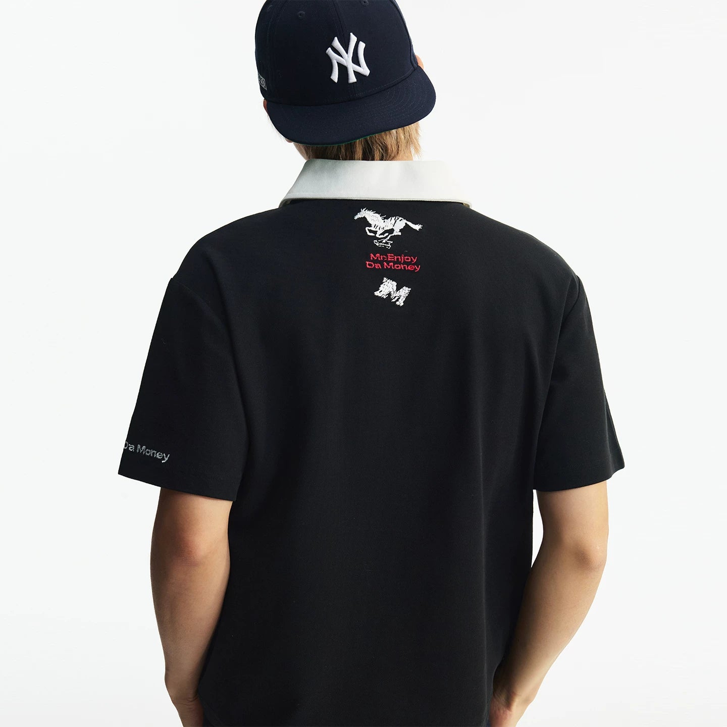 MEDM Mustang Step Star Embroidered Casual Polo Short Sleeve Street Loose Personalized Contrast Splicing Collar Top Summer