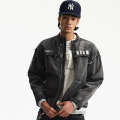 MEDM Structure Edge Denim Set - Jacket Washed and Used, Structural Thread Design, Casual Zipper Jacket, Spring